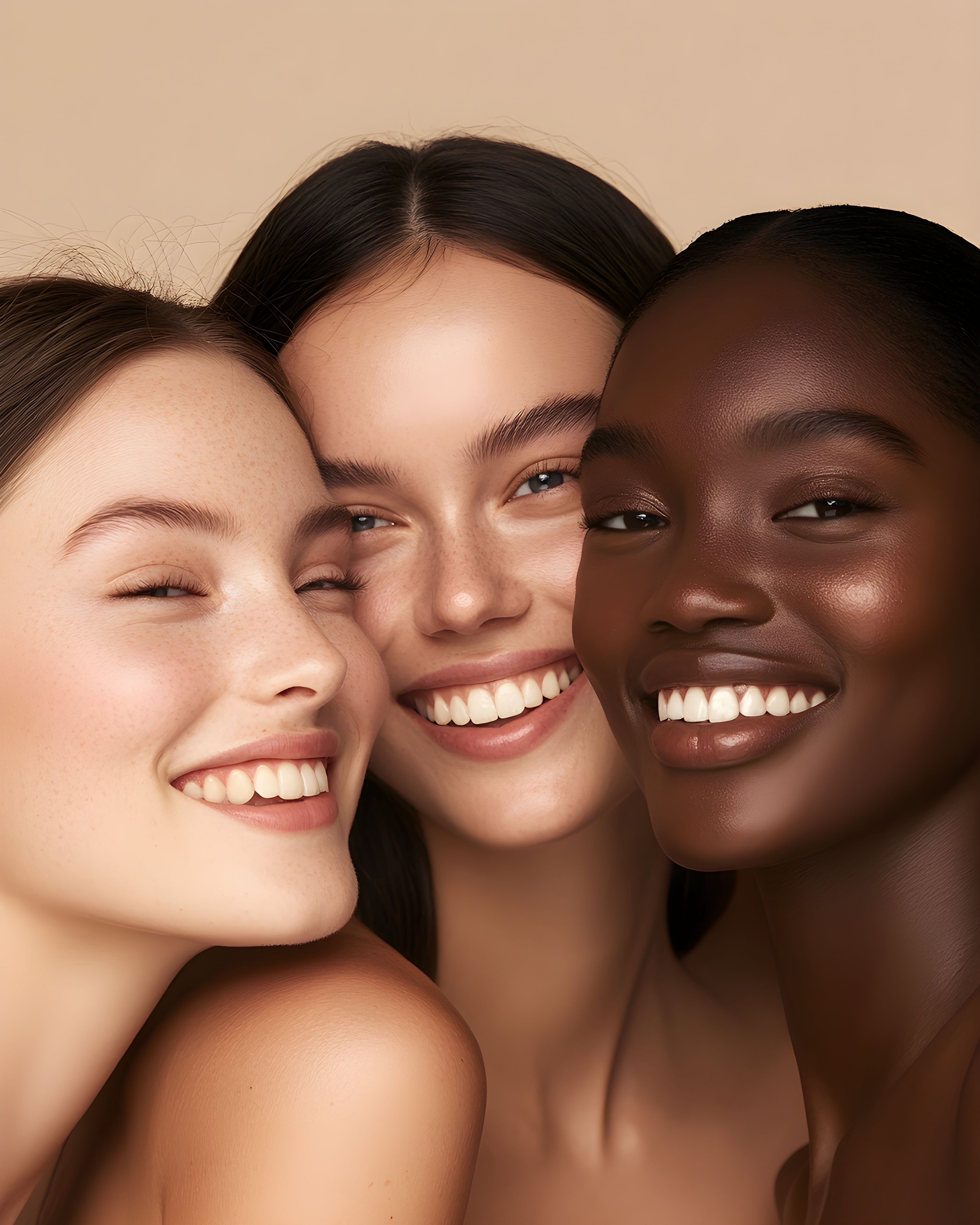 Three smiling women with fresh, radiant skin
