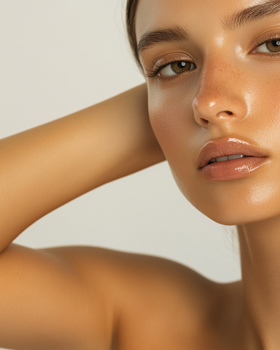 Sunlit beauty portrait with warm, radiant skin